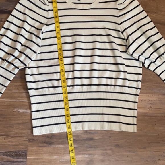 Who What Wear Striped Poetic Puff Sleeve Crewneck Pullover Sweater - Picture 9 of 12